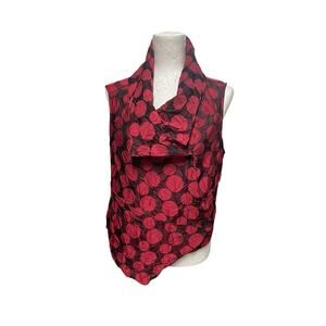 Lisa Bayne Red Polka Dot Assymetric Shawl Collar Vest Crinkle Top Size Medium
